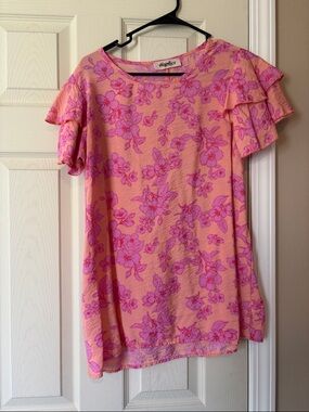 Haptics Pink Floral Ruffle Sleeve Blouse